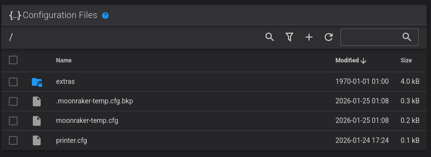 Config file list in Fluidd with an extras link